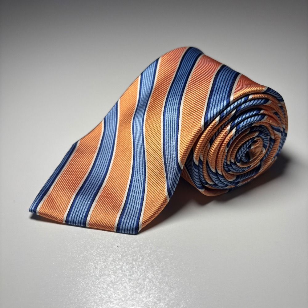 Brooks Brothers 346 Striped Repp Tie Peach Orange Silk Necktie Made In USA Tie